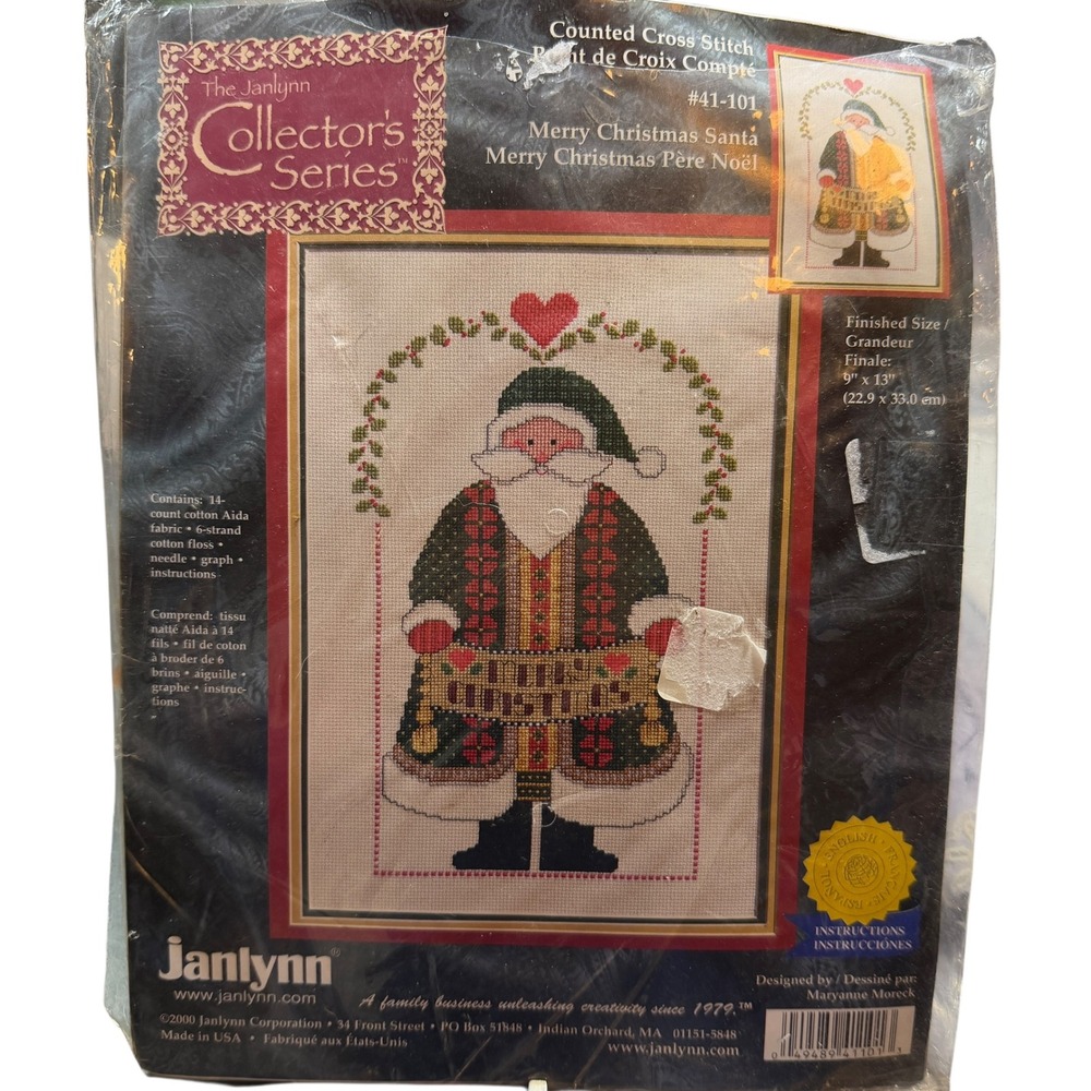 Janlynn Merry Christmas Santa‎ Counted Cross Stitch Kit 41-101 New VTG 9x13